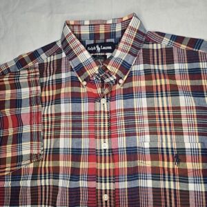 Vintage Ralph Lauren Shirt Blake Plaid Short Sleeve Button Down Mens Large EUC‎